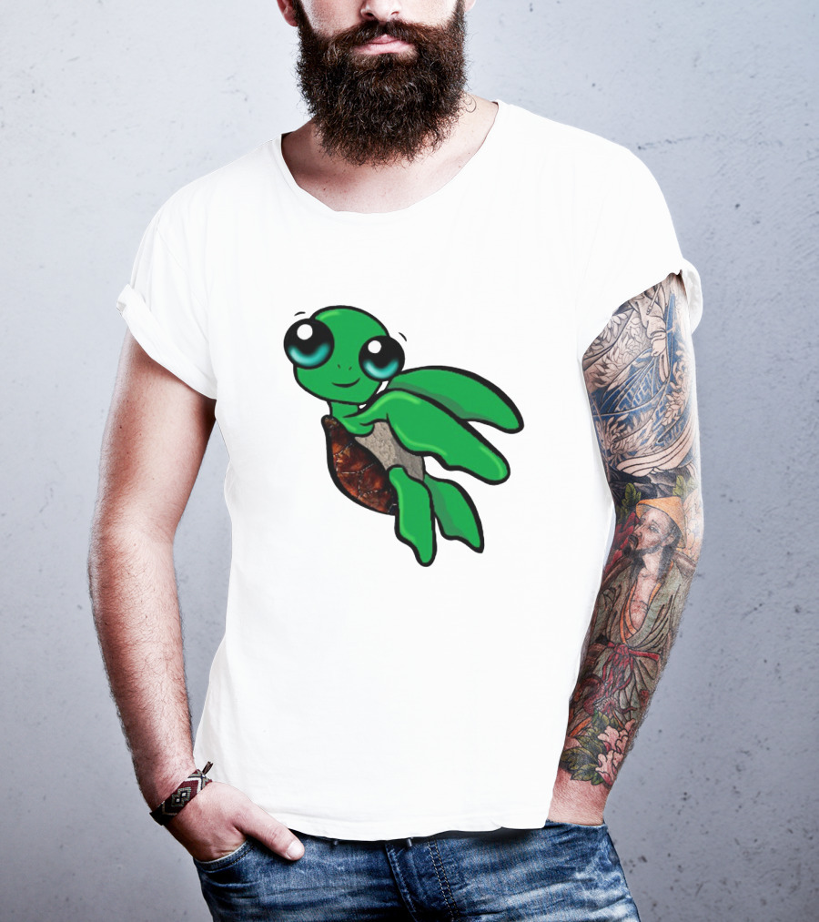 Funky Turtle Cute Green Cartoon Character With Big Eyes T-Shirt