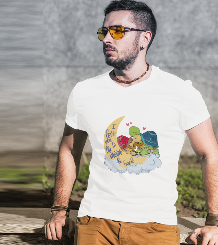 I Love You To The Moon And Back Turtle Trio With Hearts On Cloud T-Shirt