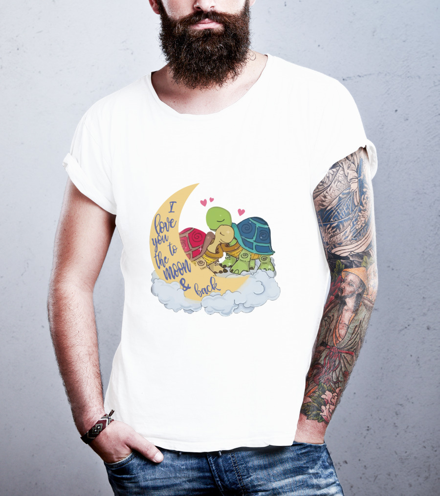 I Love You To The Moon And Back Turtle Trio With Hearts On Cloud T-Shirt