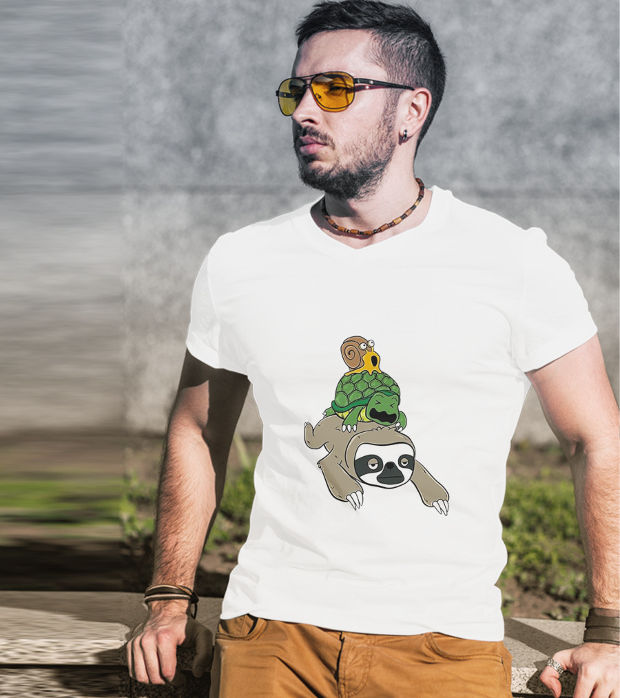 Sloth And Turtle Snail Stack Ride Adventure T-Shirt
