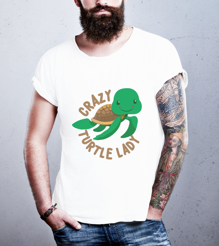 Crazy Turtle Lady Cute Green Cartoon Style Turtle With Happy Face T-Shirt