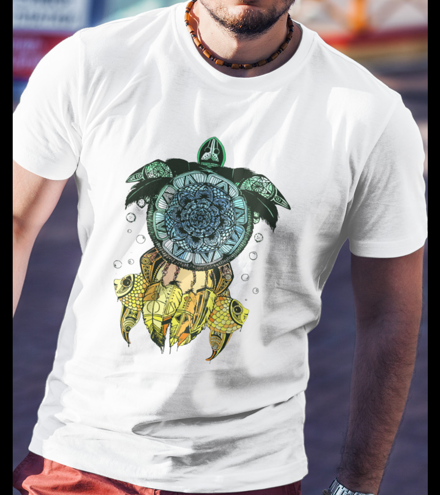 Dreamcatcher Flower Of Life Turtle With Intricate Mandala Feather And Geometric T-Shirt