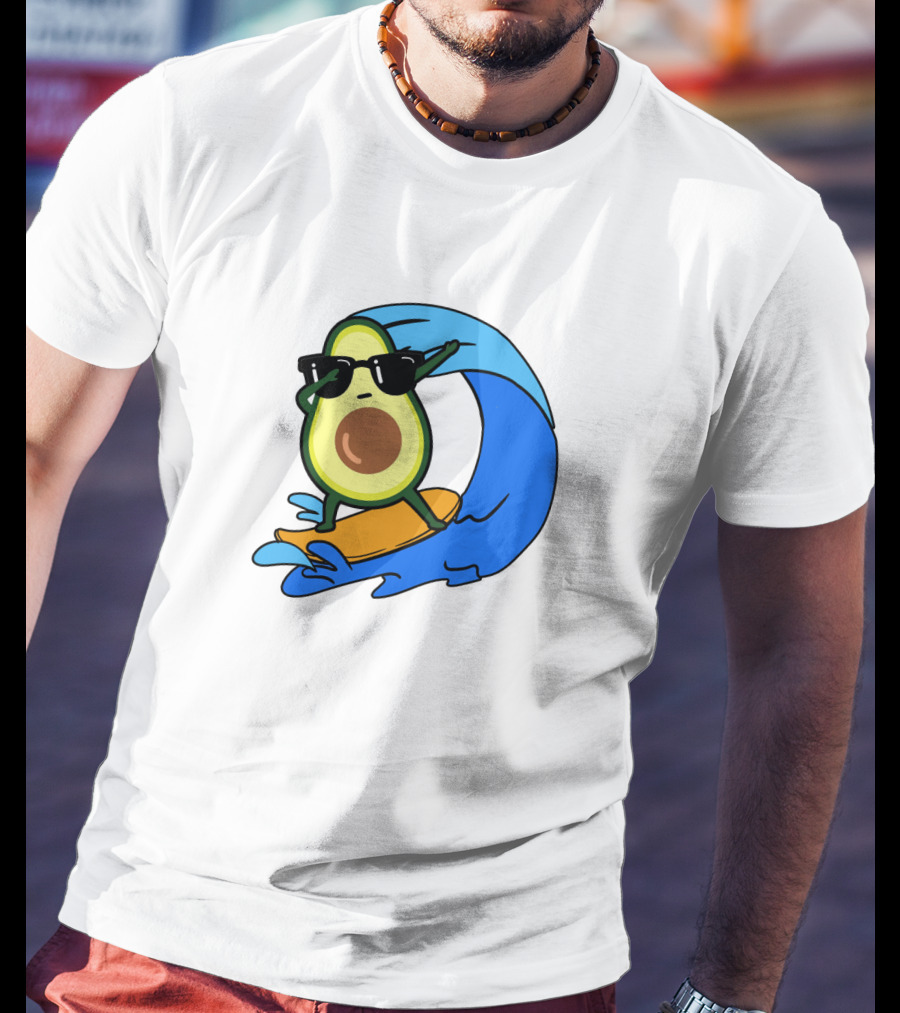 Avocado Wearing Sunglasses Riding Blue Ocean Wave T-Shirt