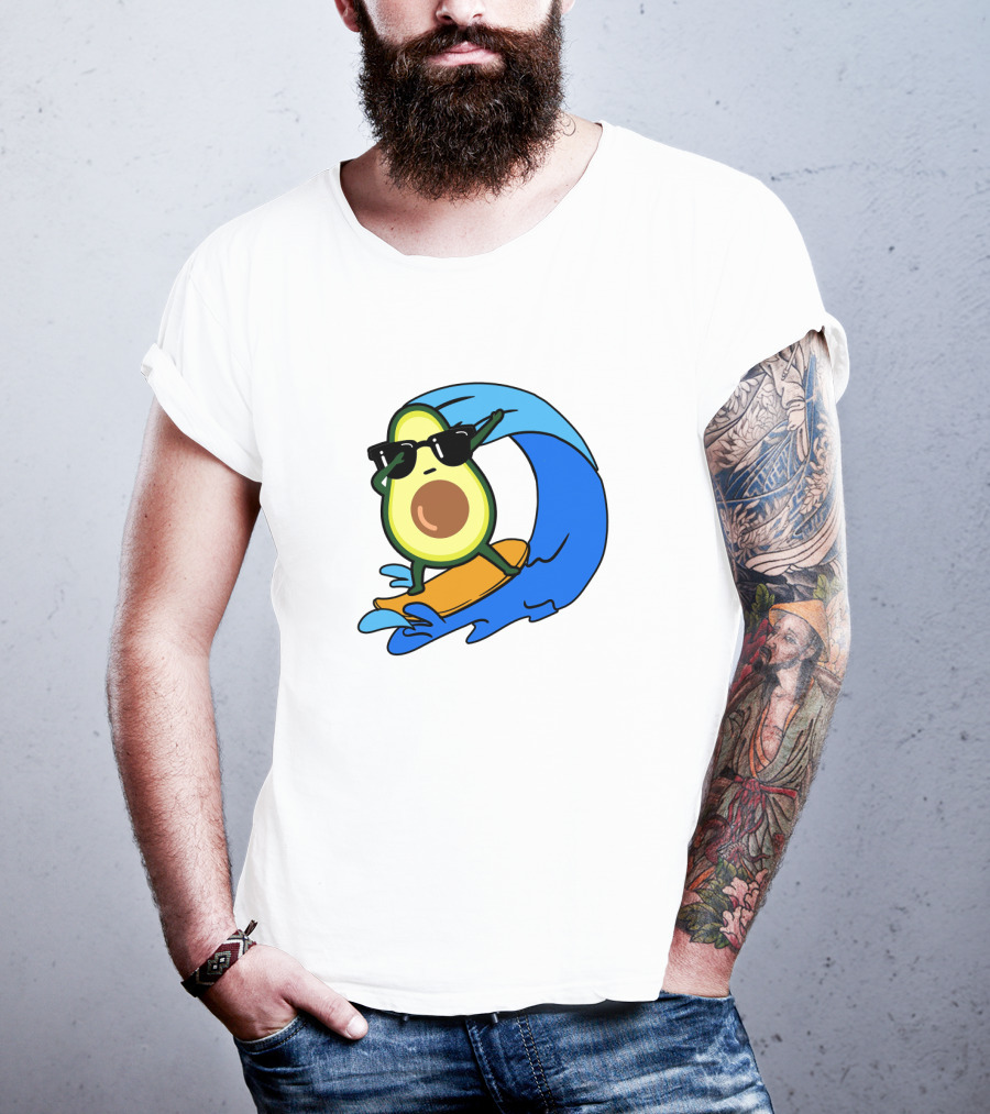Avocado Wearing Sunglasses Riding Blue Ocean Wave T-Shirt