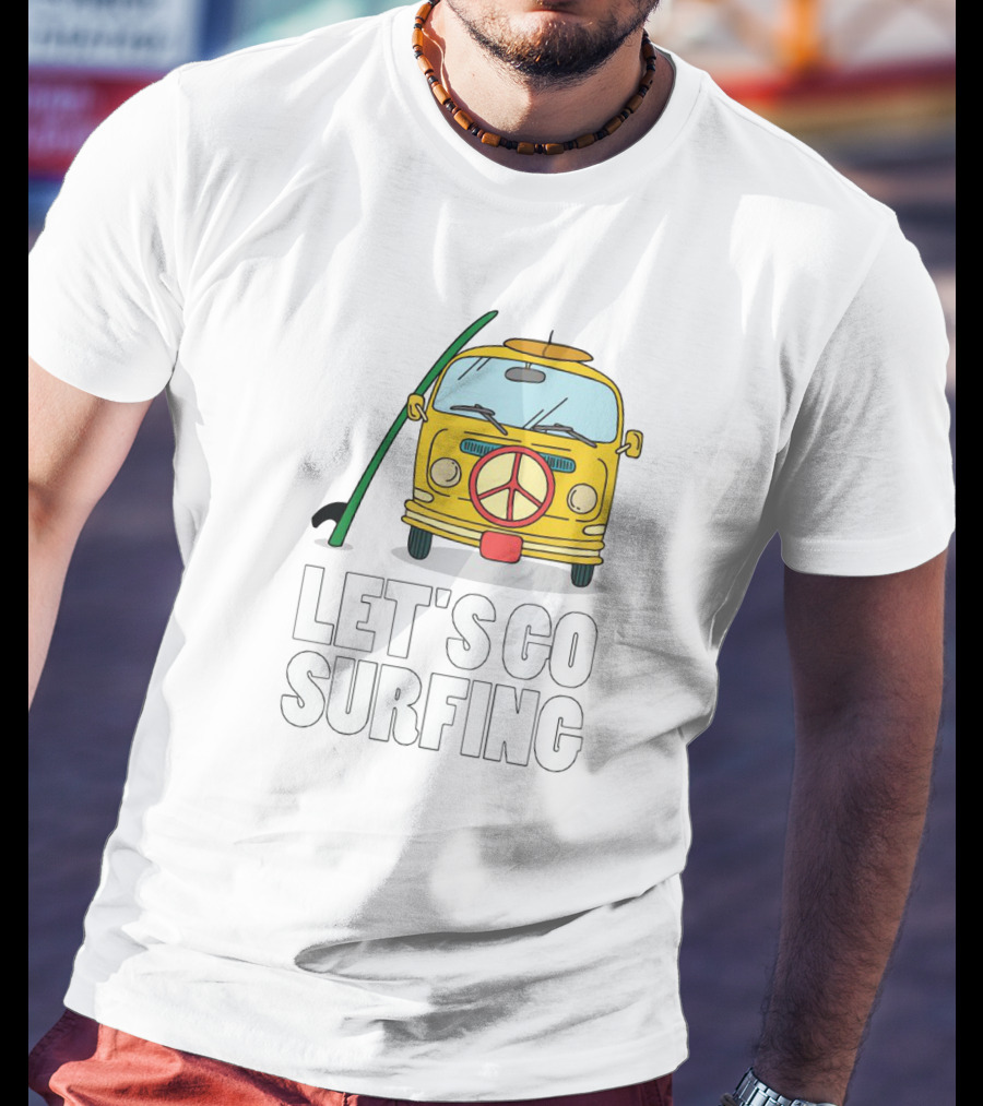 Peace Symbol Surf Bus Adventure - Let's Go Surfing T-Shirt