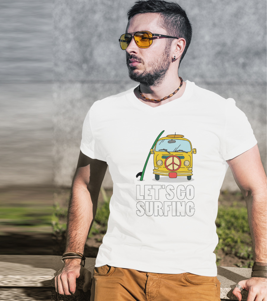 Peace Symbol Surf Bus Adventure - Let's Go Surfing T-Shirt