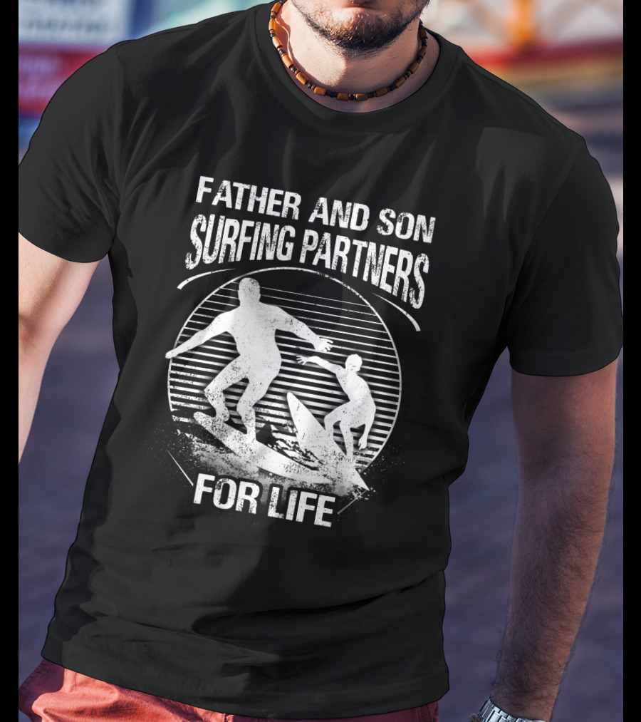 Father And Son Surfing Partners For Life Ocean Waves Adventure T-Shirt