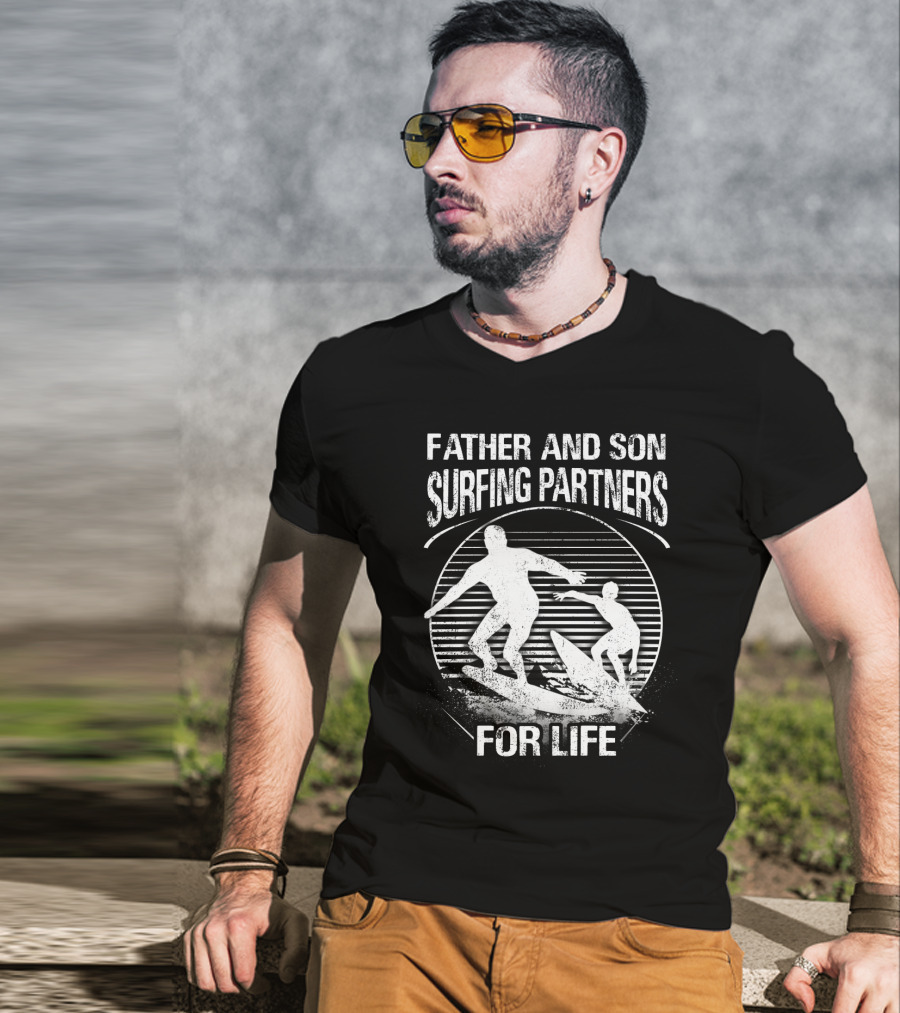 Father And Son Surfing Partners For Life Ocean Waves Adventure T-Shirt