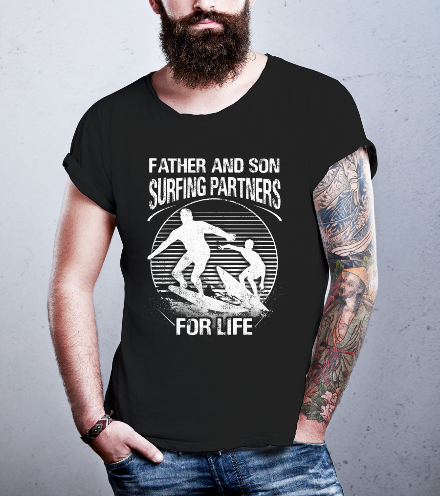 Father And Son Surfing Partners For Life Ocean Waves Adventure T-Shirt