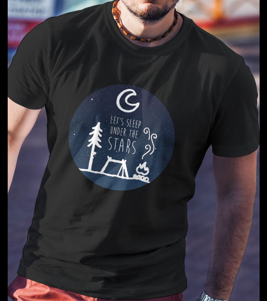 Let's Sleep Under The Stars Campfire Tent Moon Tree Night Sky T-Shirt