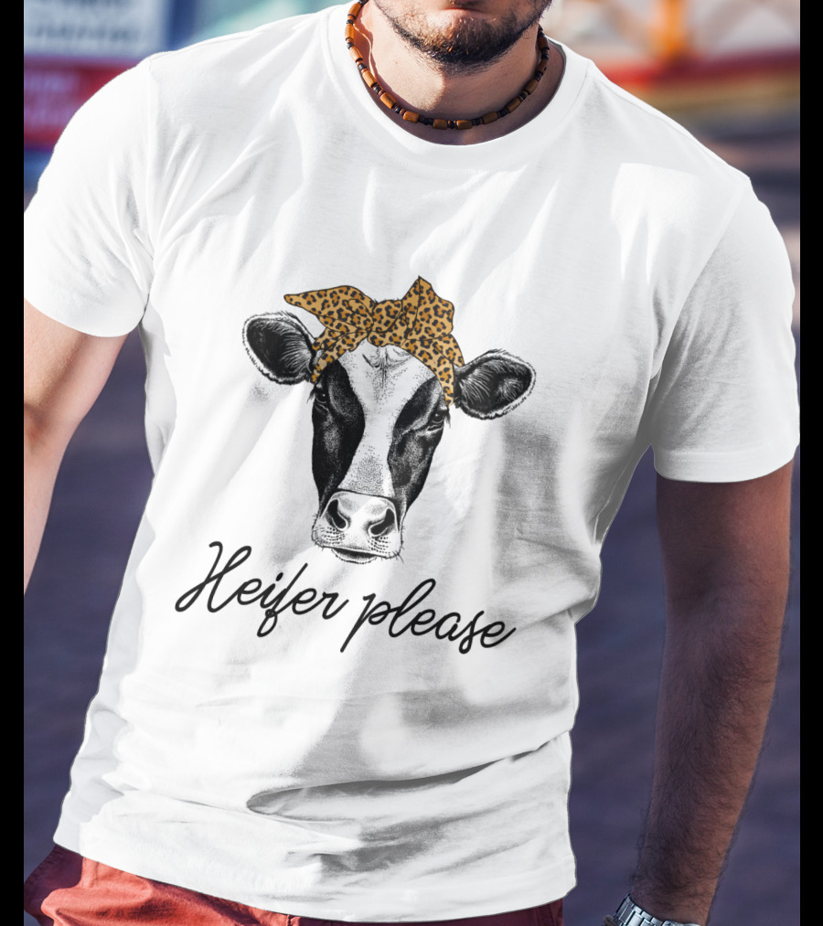 Heifer Please Cow Bandana Cute Headbands Leopard Print T-Shirt
