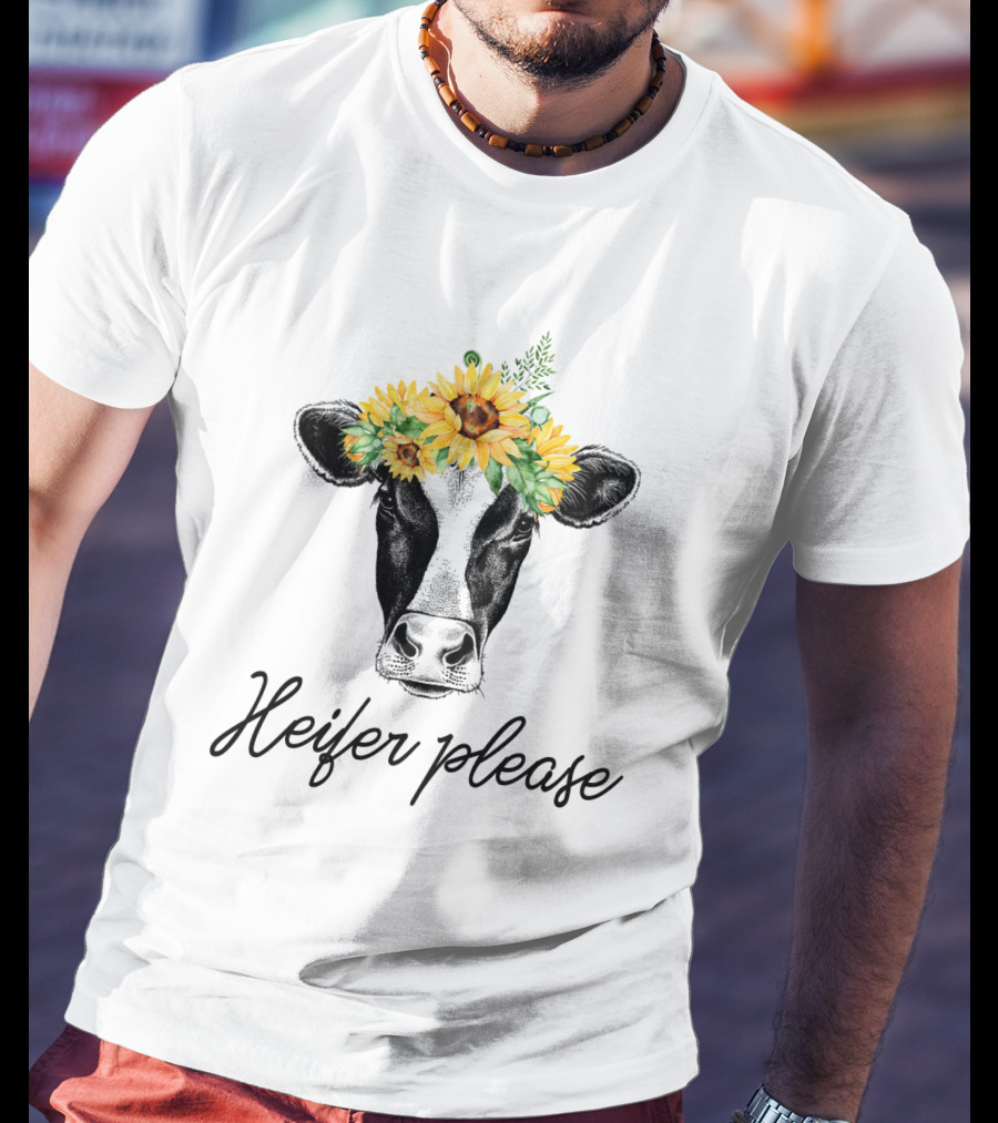 Heifer Please Cow With Sunflower Headbands And Bandana T-Shirt