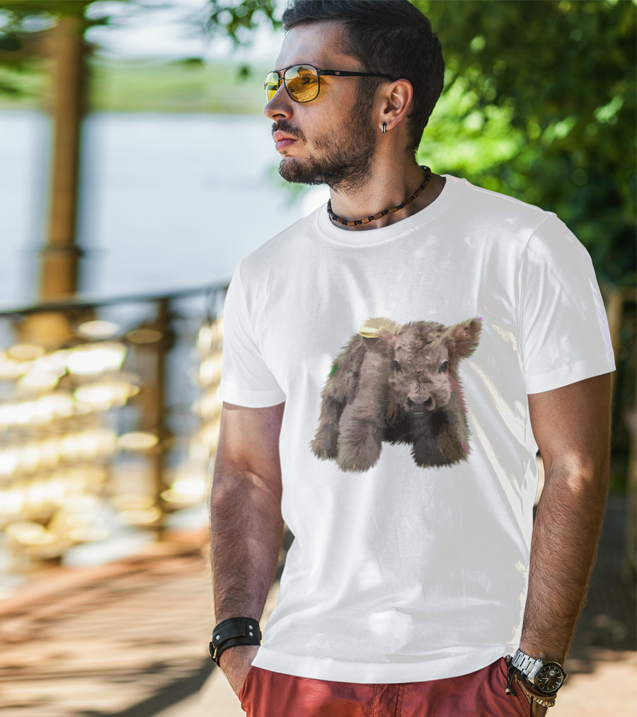 Cute Highland Cow Farm Animals Fluffy Calf T-Shirt