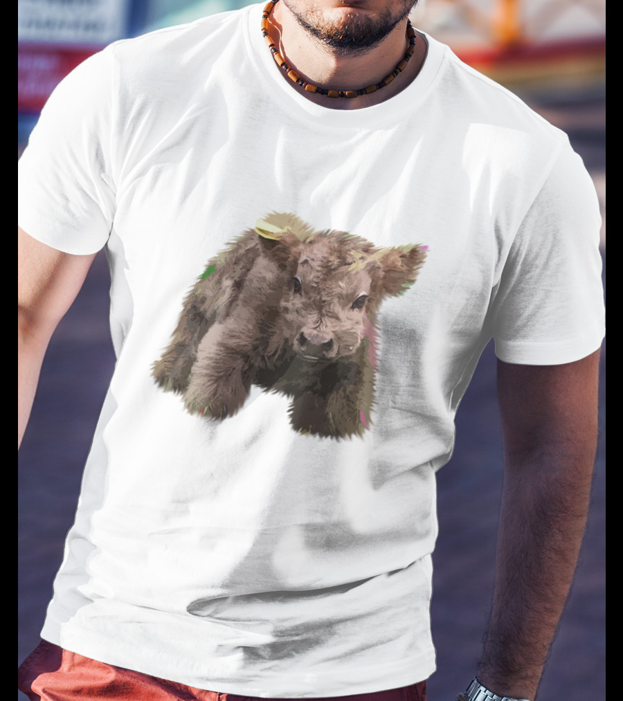 Cute Highland Cow Farm Animals Fluffy Calf T-Shirt