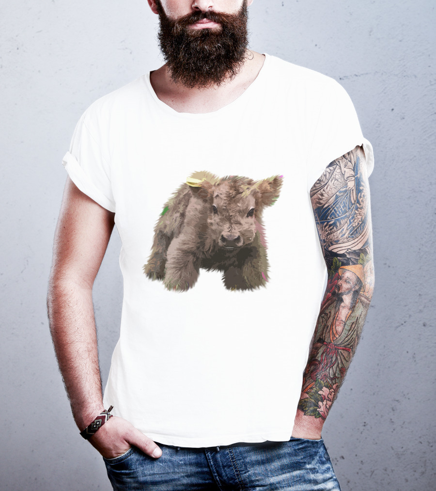 Cute Highland Cow Farm Animals Fluffy Calf T-Shirt