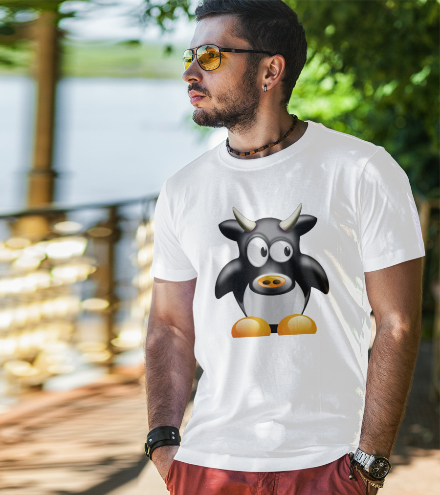 Playful Cute Cow Penguin Mashup Cartoon Character T-Shirt