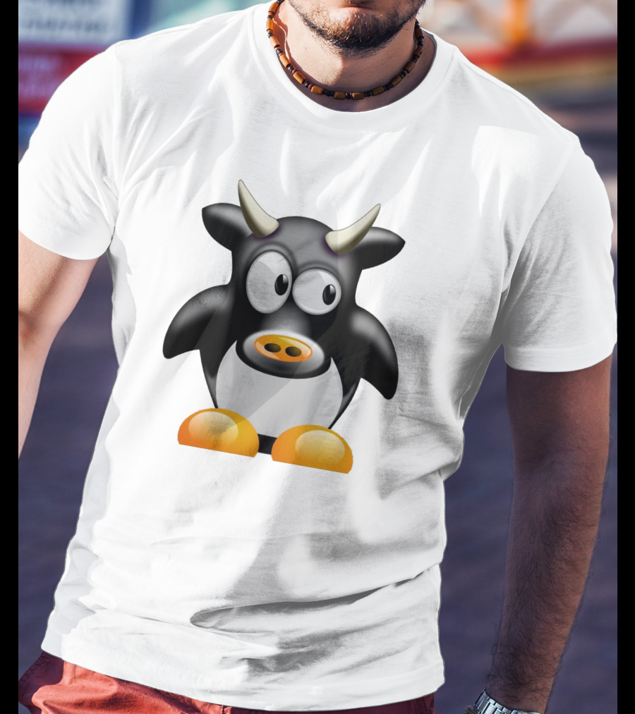 Playful Cute Cow Penguin Mashup Cartoon Character T-Shirt