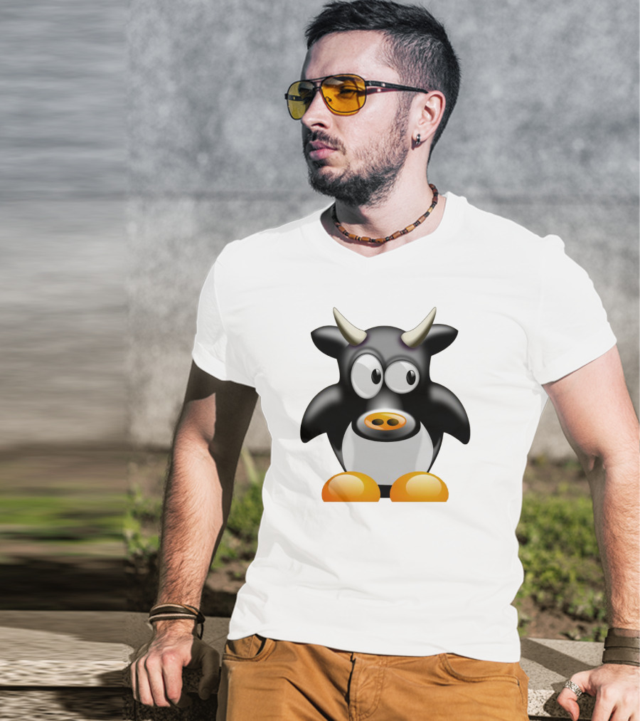 Playful Cute Cow Penguin Mashup Cartoon Character T-Shirt