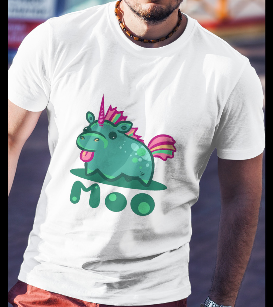 Moo Cute Derpy Unicow With Pink Horn And Rainbow Tail T-Shirt