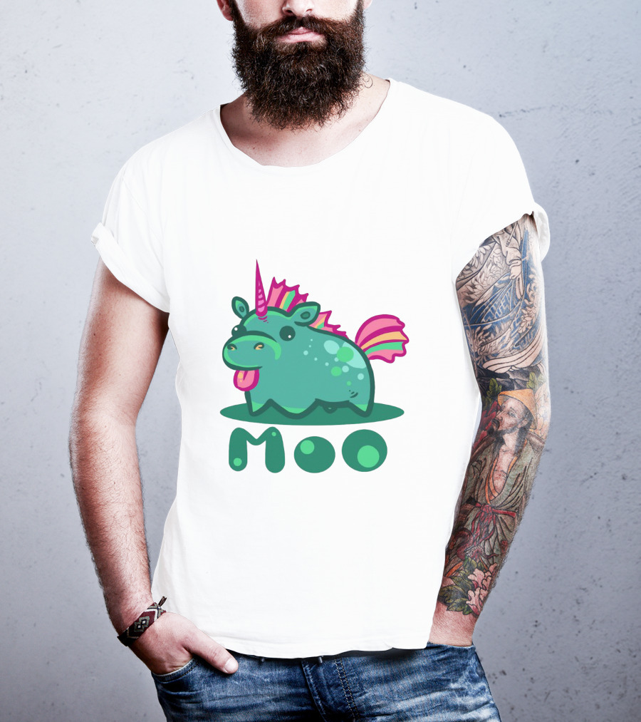 Moo Cute Derpy Unicow With Pink Horn And Rainbow Tail T-Shirt