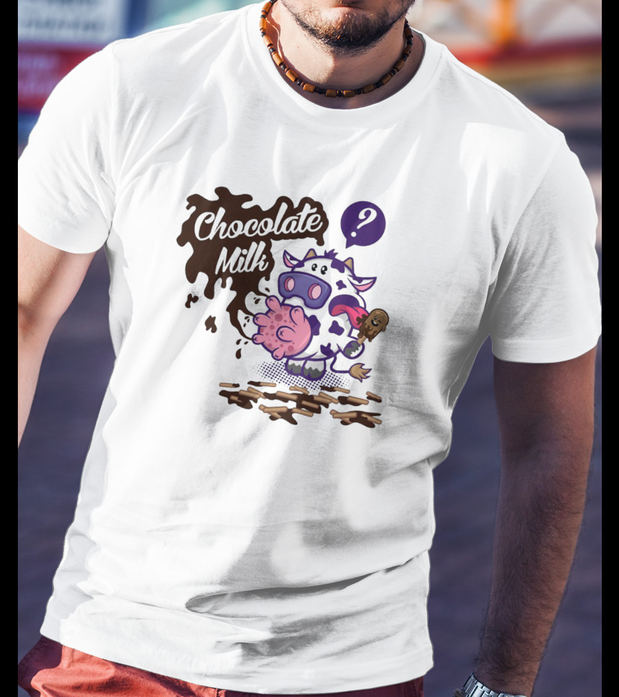 Chocolate Milk Cow Cartoon With Ice Cream And Question Mark By Squinked T-Shirt