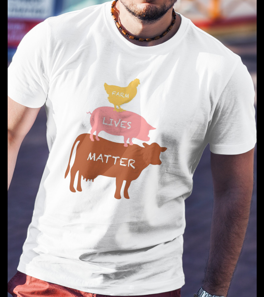 Farm Lives Matter Chicken Pig Cow Stacked Animal T-Shirt