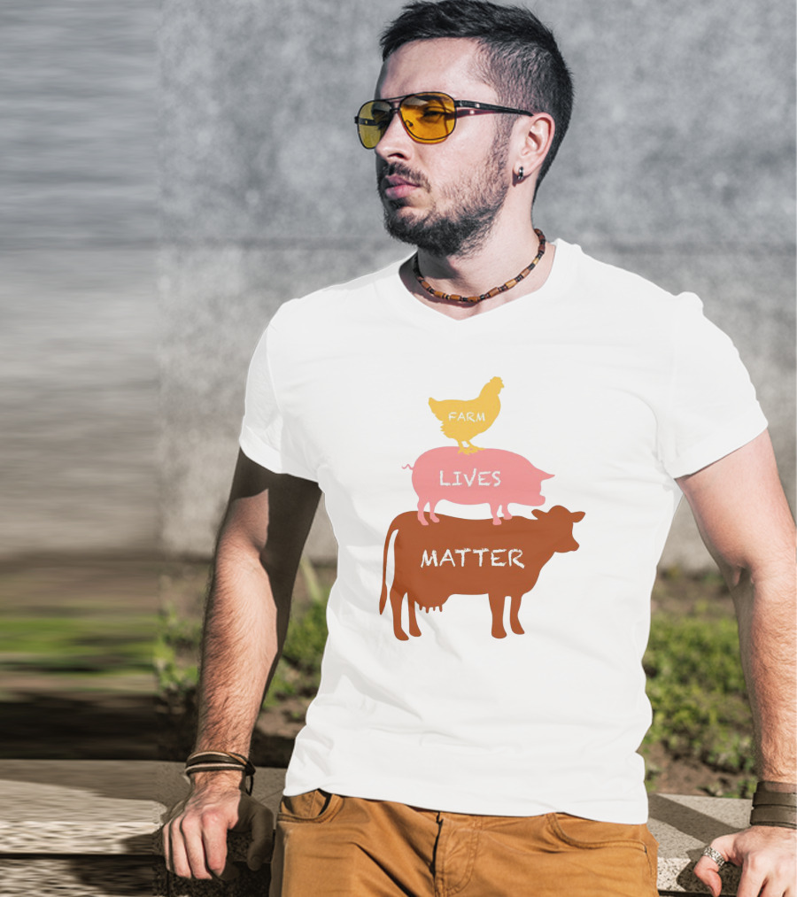 Farm Lives Matter Chicken Pig Cow Stacked Animal T-Shirt