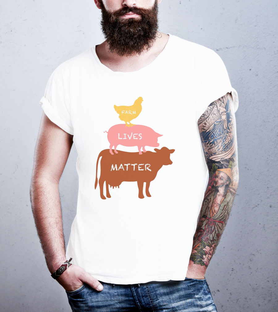 Farm Lives Matter Chicken Pig Cow Stacked Animal T-Shirt