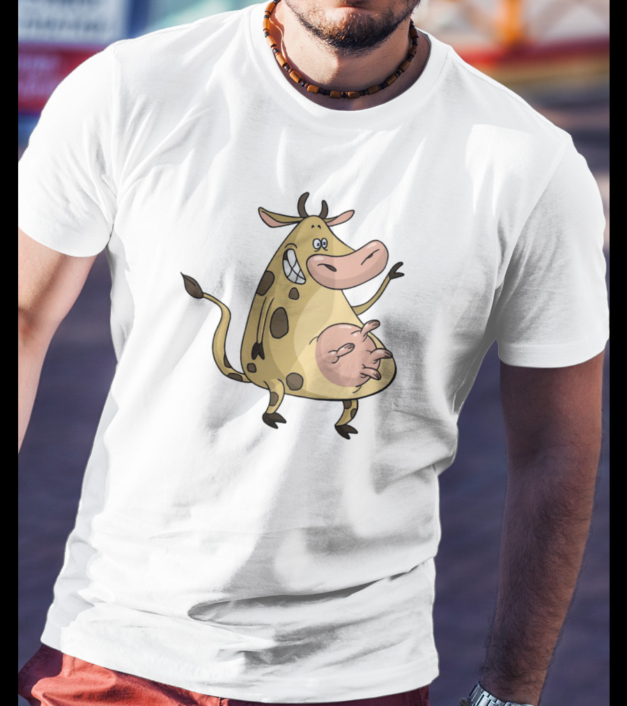 Friendly Cartoon Cow Cheerfully Waving Hello T-Shirt
