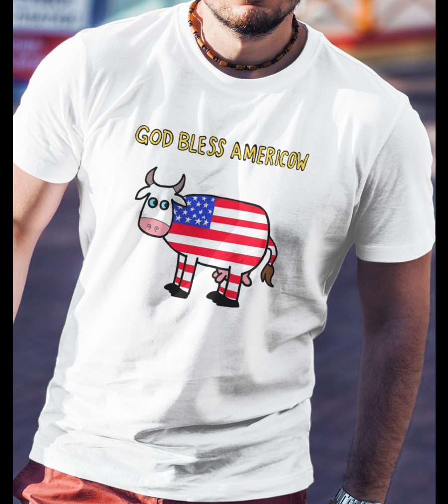God Bless Americow Patriotic Cow With American Flag T-Shirt