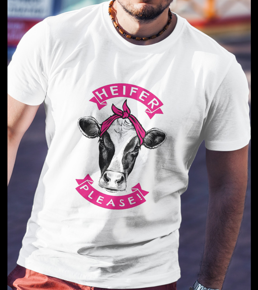 Heifer Please Cow With Pink Bandana Cowgirl T-Shirt