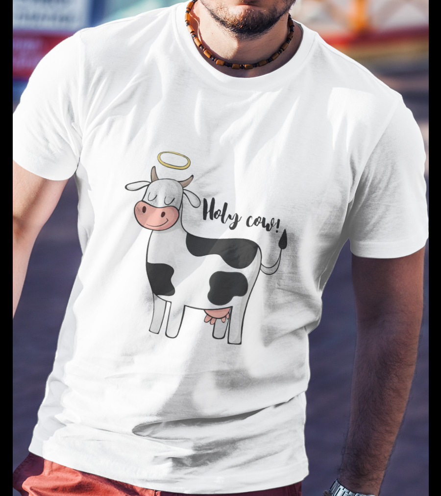 Holy Cow Funny Angelic Cow With Halo Joke T-Shirt