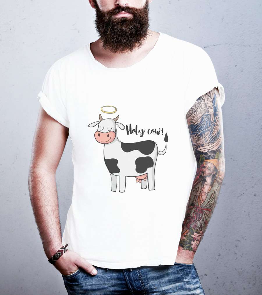Holy Cow Funny Angelic Cow With Halo Joke T-Shirt