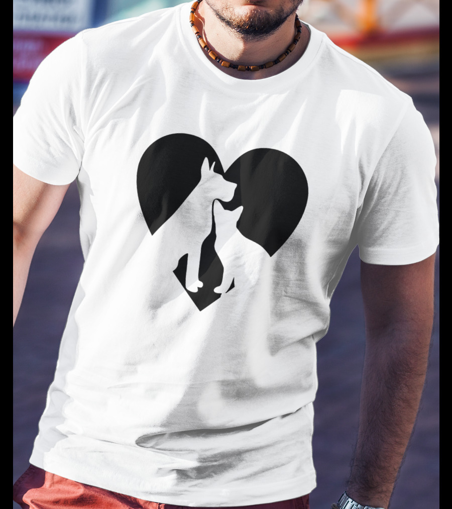 Love Animals Heart Silhouette Featuring Dog And Cat T-Shirt