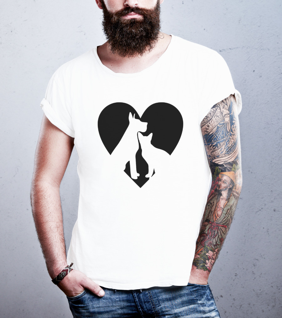 Love Animals Heart Silhouette Featuring Dog And Cat T-Shirt