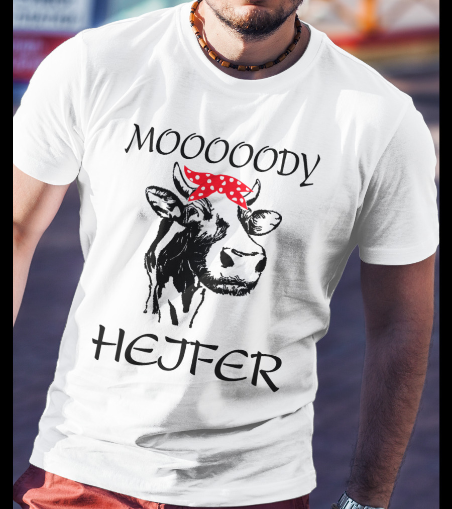 Mooooody Heifer Cow With Red Polka Dot Bandana T-Shirt