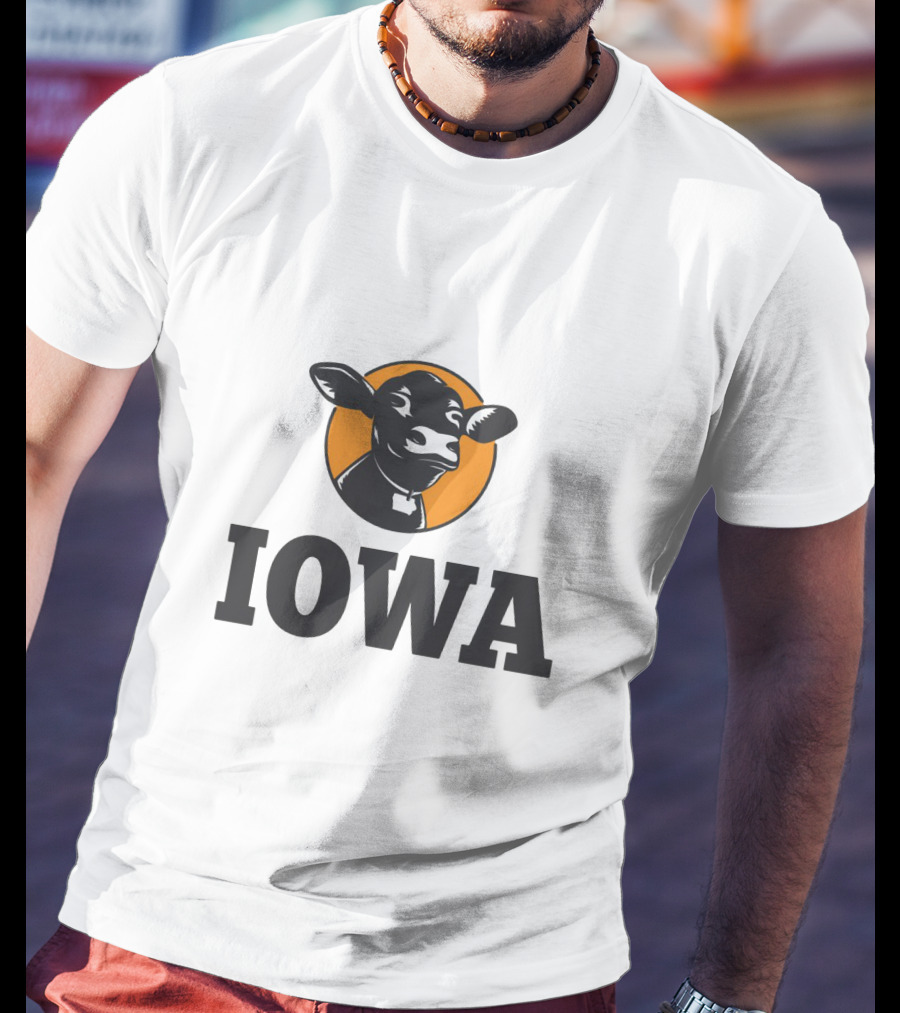 Iowa Love Cow In Black And Orange Circle T-Shirt
