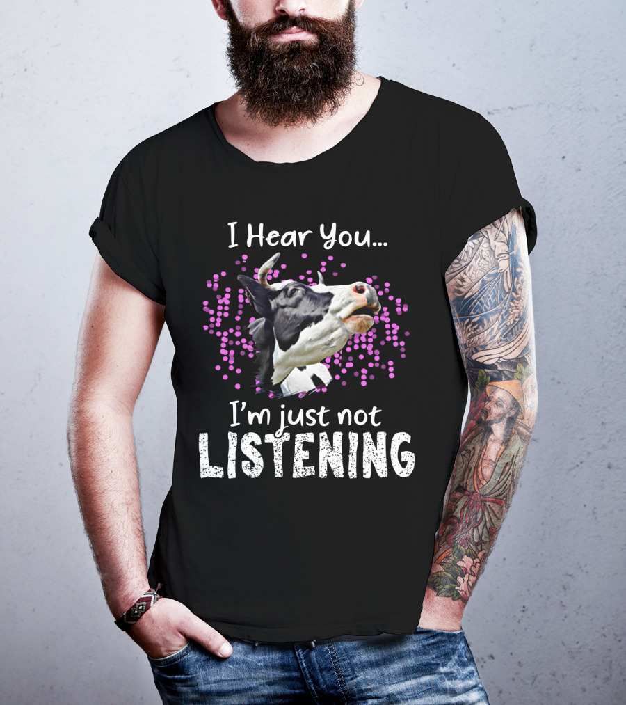 I Hear You I'm Just Not Listening Funny Cow Humor With Purple Dots T-Shirt