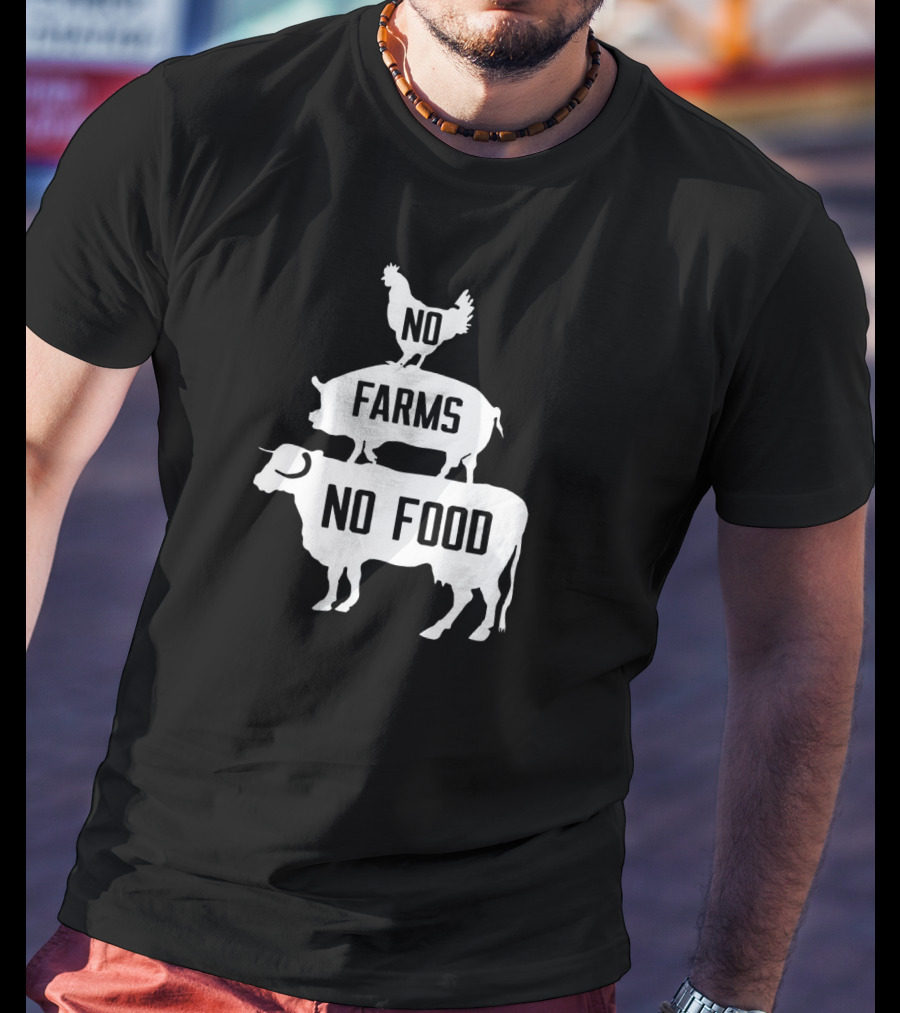 No Farms No Food Stacked Animals Vegan T-Shirt