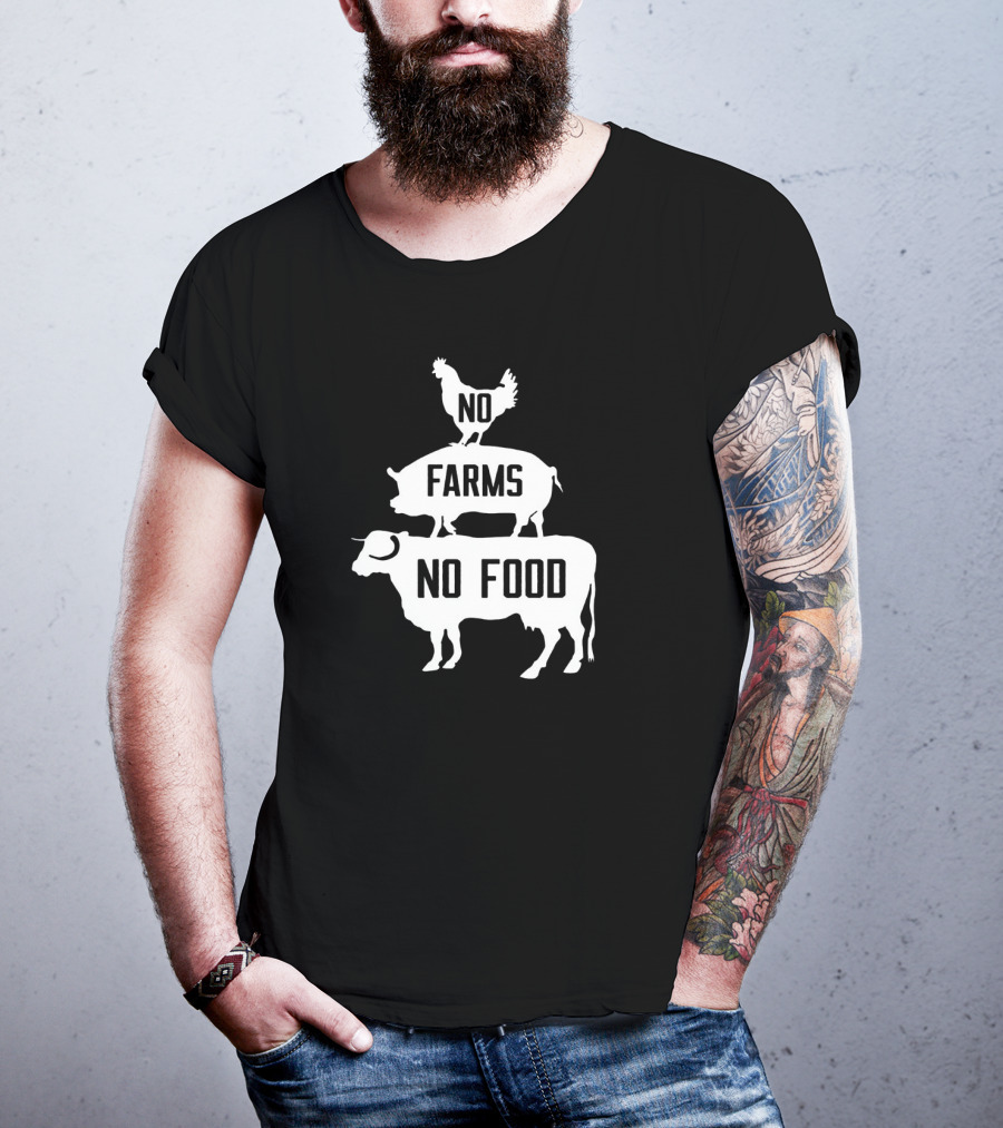 No Farms No Food Stacked Animals Vegan T-Shirt