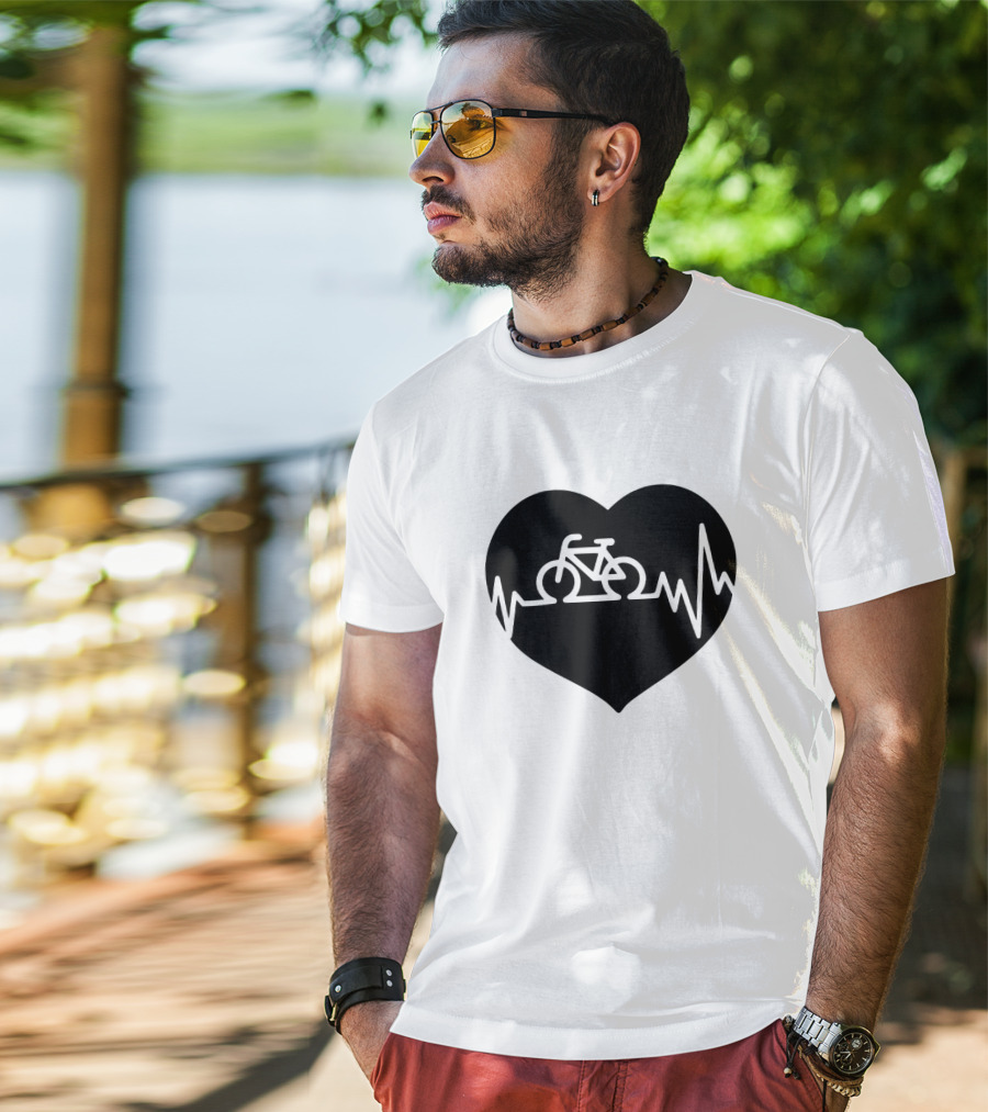 Bicycle Heartbeat Pulse Inside Heart T-Shirt
