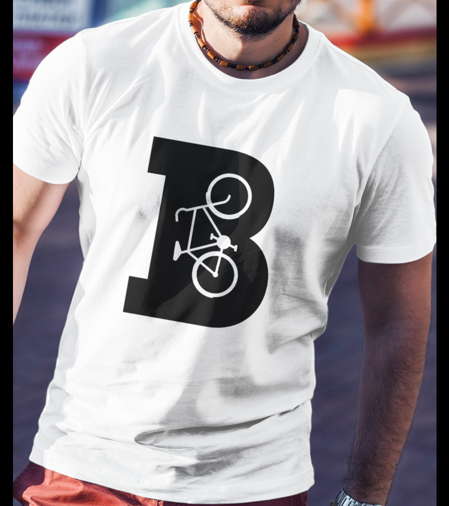 B Letter With Bicycle Motif Design In Bold Black T-Shirt