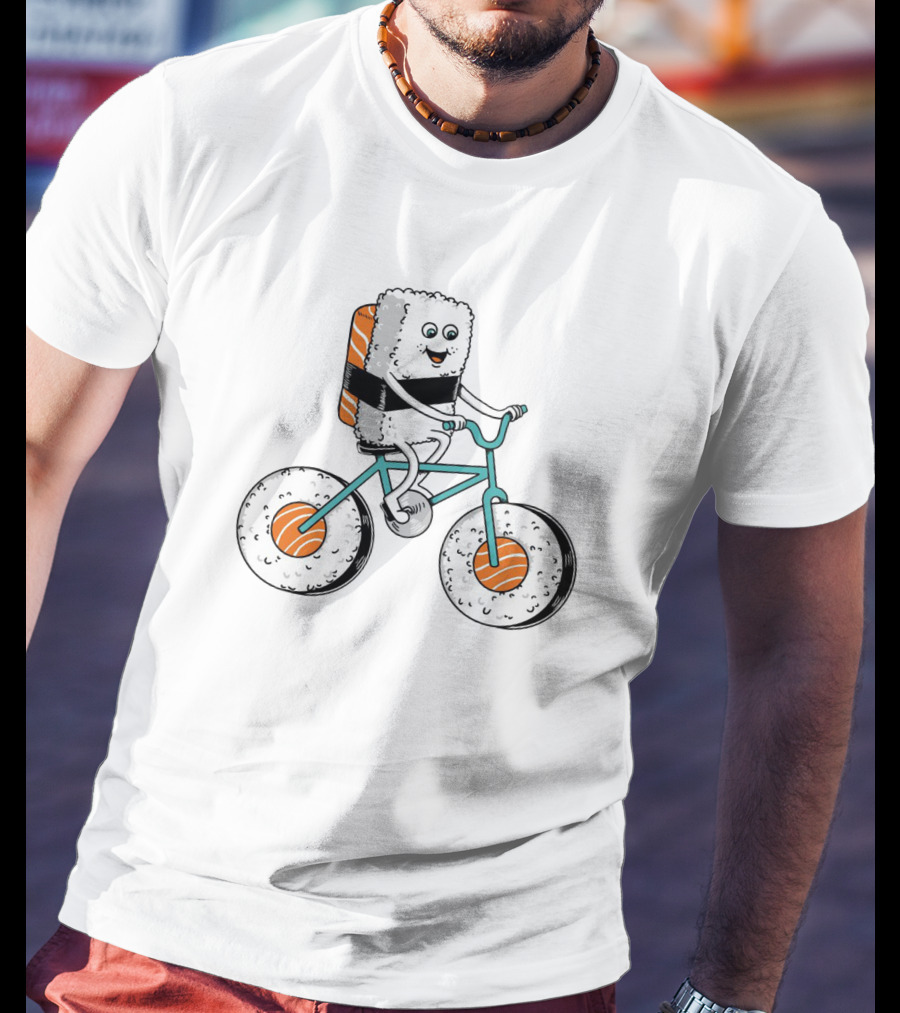Sushi Roll Bicycle Rider With Salmon Wheel T-Shirt
