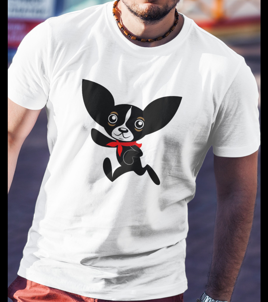 Chihuahua Hola Rico Black And White With Red Bandana Smooth Hair T-Shirt