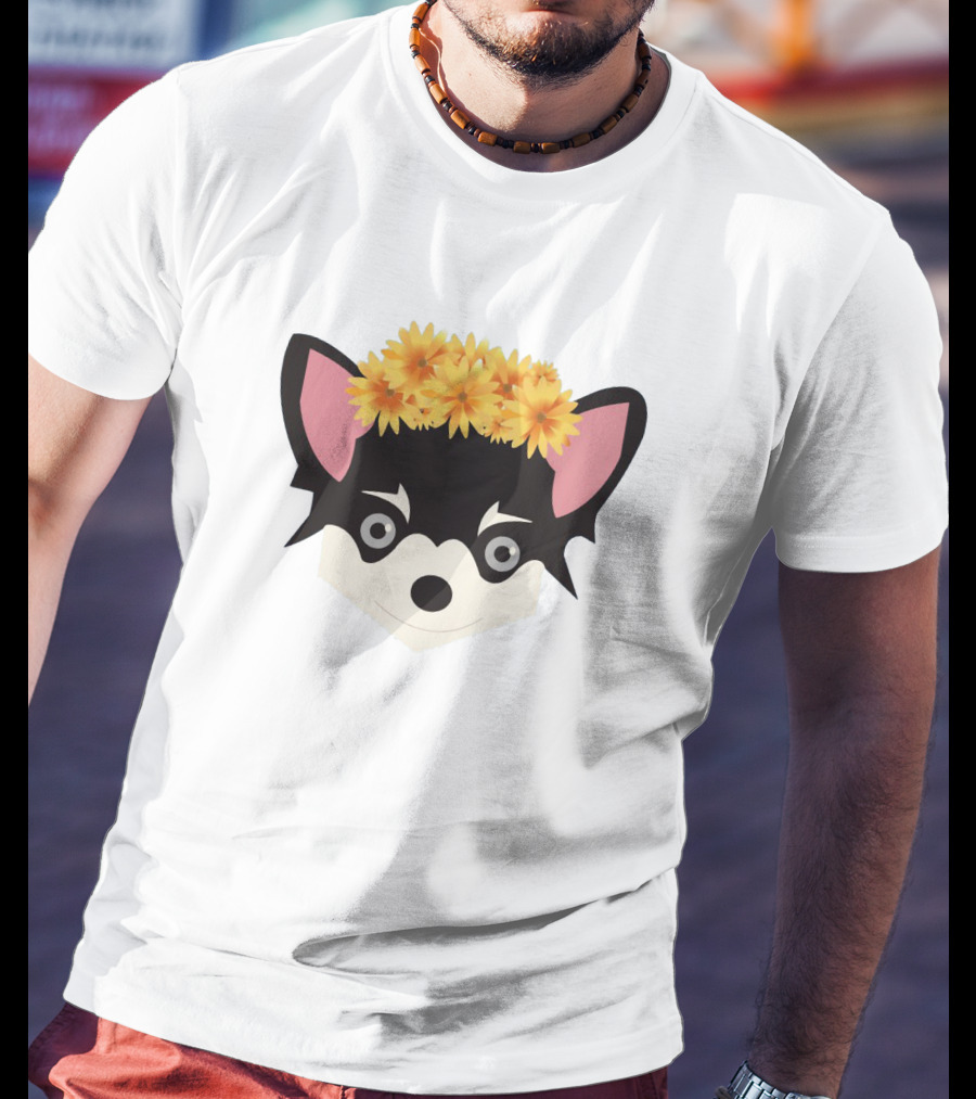 Chihuahua With Crown Of Yellow Flowers T-Shirt