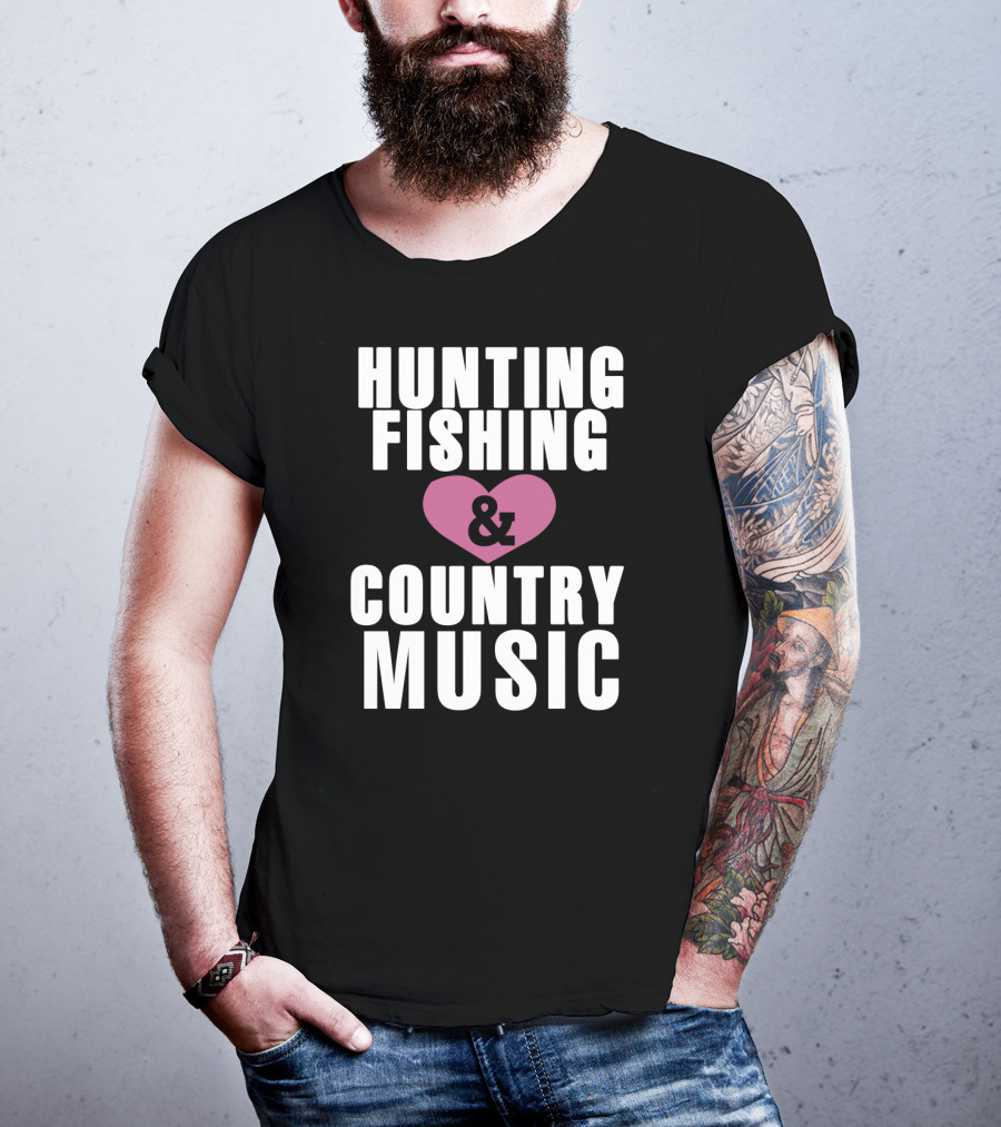Hunting Fishing And Country Music Heart T-Shirt