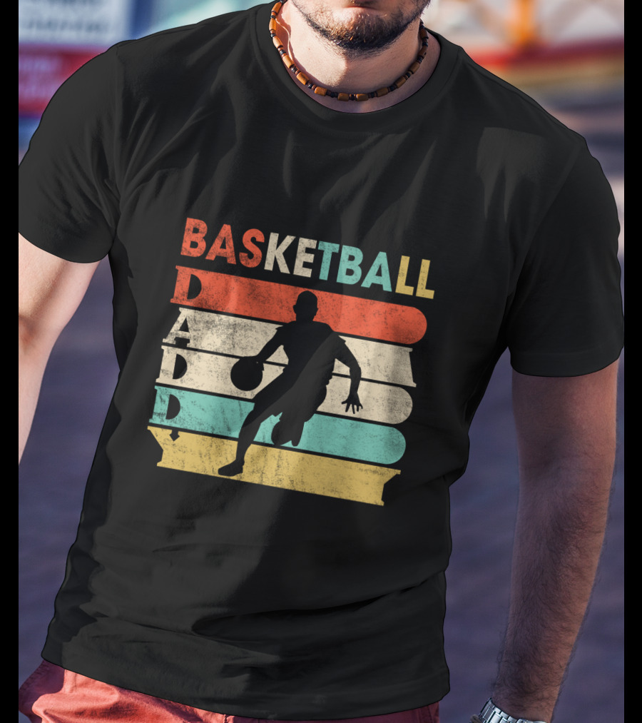 Basketball Daddy Retro Silhouette Player Vintage Stripes T-Shirt