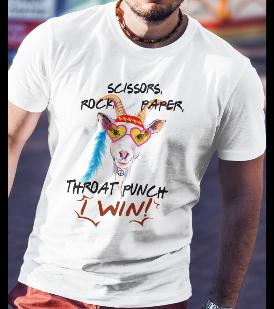 Scissors Rock Paper Goat Throat Punch I Win Peace Sign Heart Glasses T-Shirt