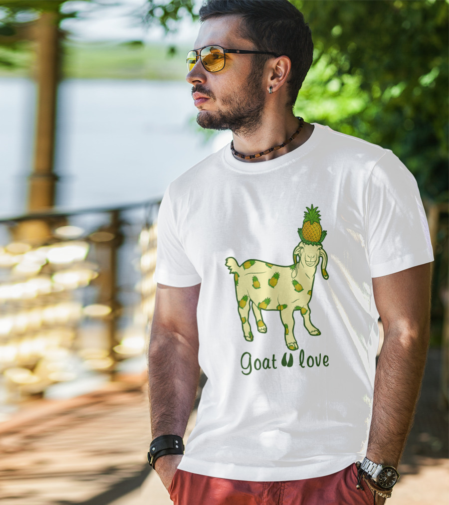 Goat With Pineapple Patterns And Text 'Goat Love' T-Shirt