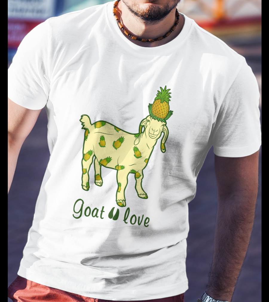 Goat With Pineapple Patterns And Text 'Goat Love' T-Shirt